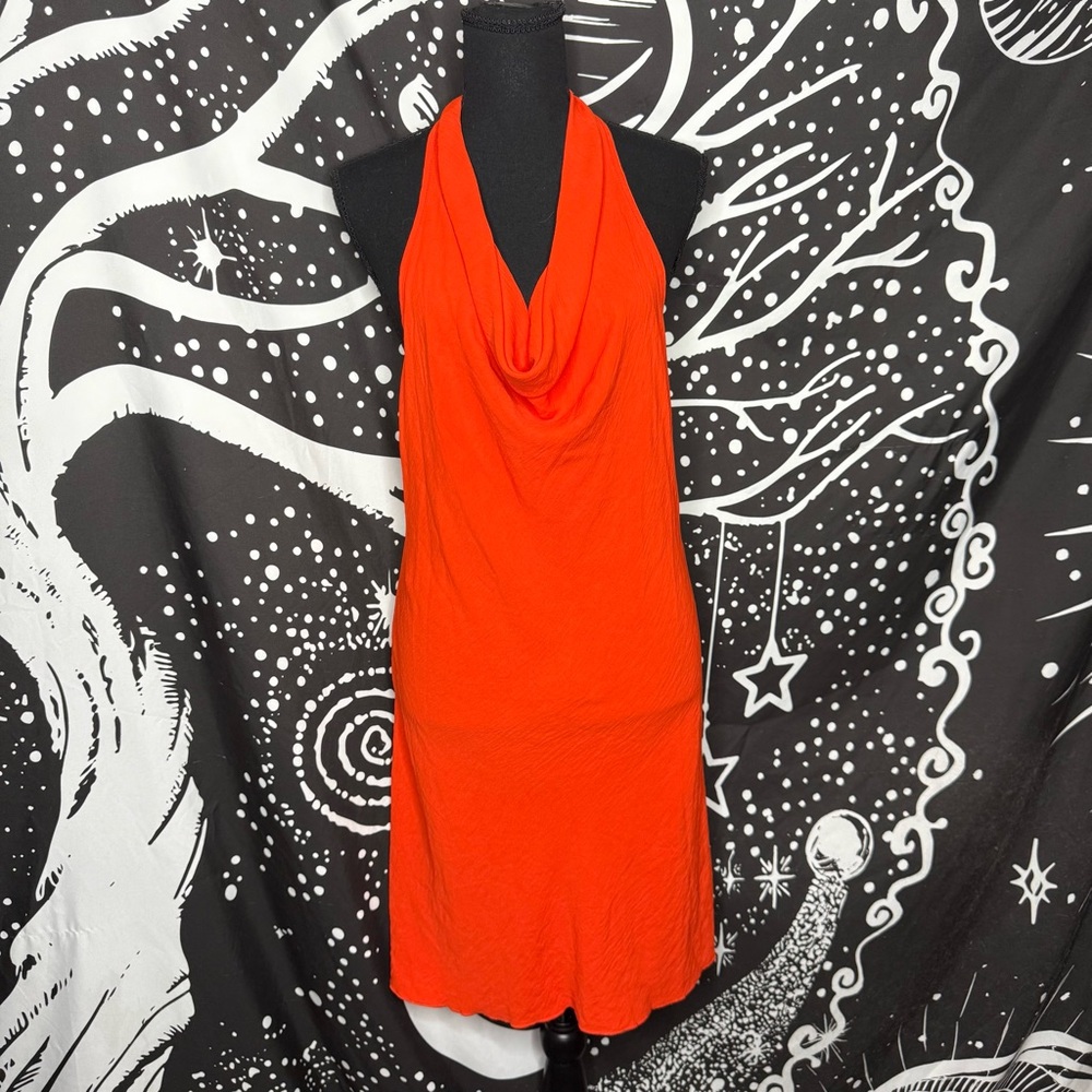 See You Monday Vibrant Orange Halter Midi Dress